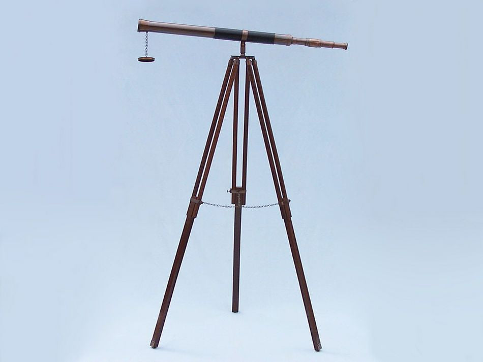 Admirals Floor Standing Antique Copper with Leather Telescope 60"