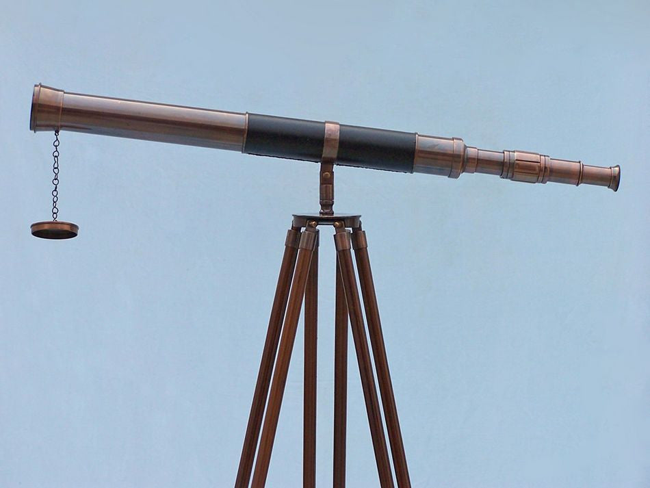 Admirals Floor Standing Antique Copper with Leather Telescope 60"