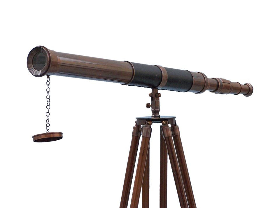 Admirals Floor Standing Antique Copper with Leather Telescope 60"
