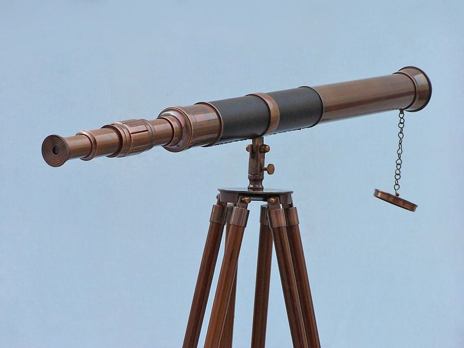 Admirals Floor Standing Antique Copper with Leather Telescope 60"
