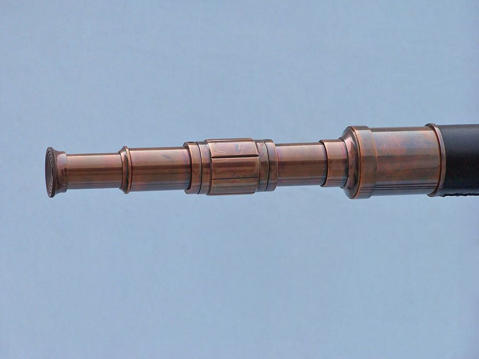 Admirals Floor Standing Antique Copper with Leather Telescope 60"
