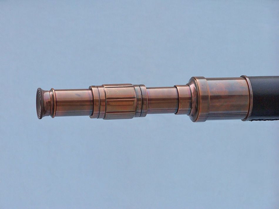 Admirals Floor Standing Antique Copper with Leather Telescope 60"