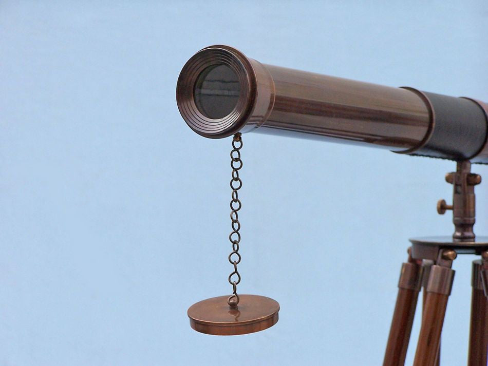 Admirals Floor Standing Antique Copper with Leather Telescope 60"