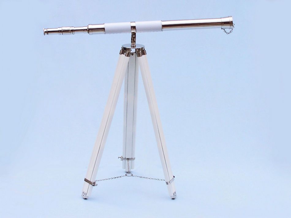 Admirals Floor Standing Chrome with White Leather Telescope 60"