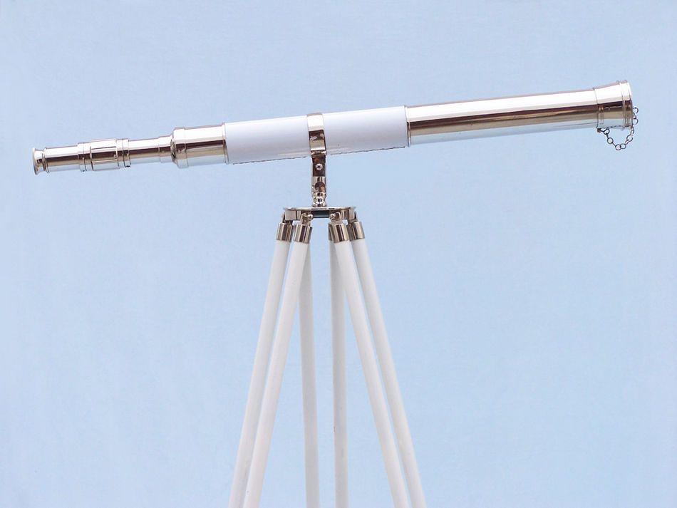 Admirals Floor Standing Chrome with White Leather Telescope 60"