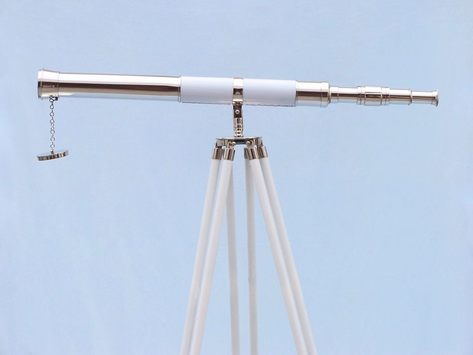 Admirals Floor Standing Chrome with White Leather Telescope 60"