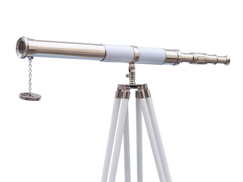 Admirals Floor Standing Chrome with White Leather Telescope 60"