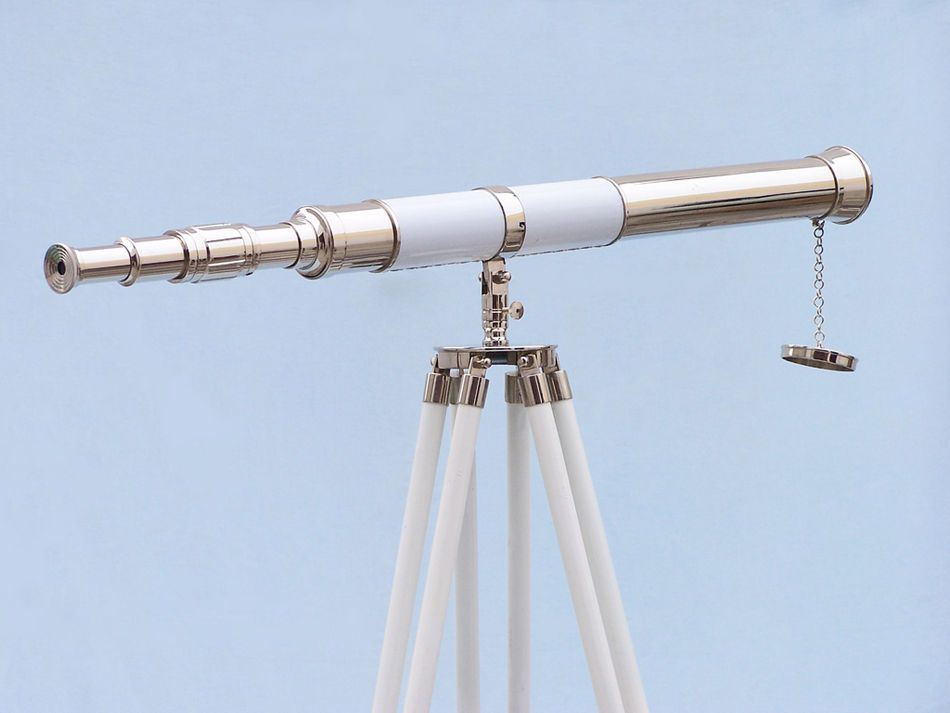 Admirals Floor Standing Chrome with White Leather Telescope 60"