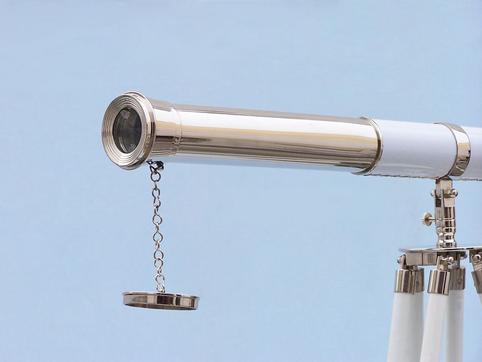 Admirals Floor Standing Chrome with White Leather Telescope 60"