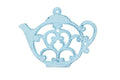 Rustic Dark Blue Whitewashed Cast Iron Round Teapot Trivet 8"