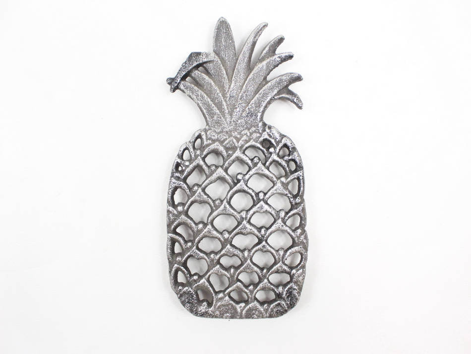 Rustic Silver Cast Iron Pineapple Trivet 9"