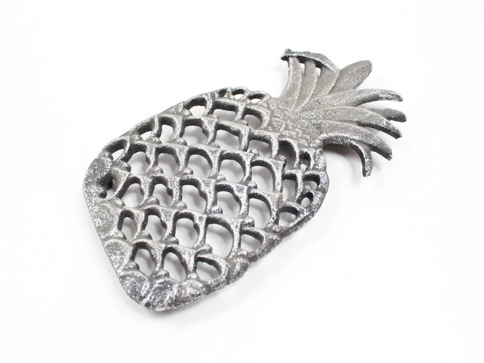 Rustic Silver Cast Iron Pineapple Trivet 9"