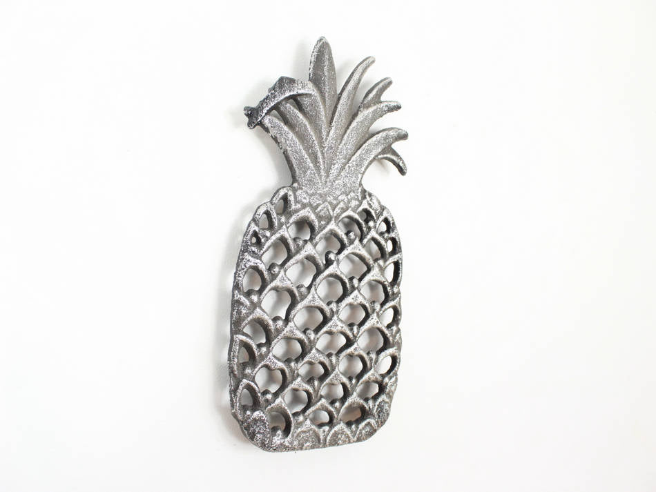 Rustic Silver Cast Iron Pineapple Trivet 9"