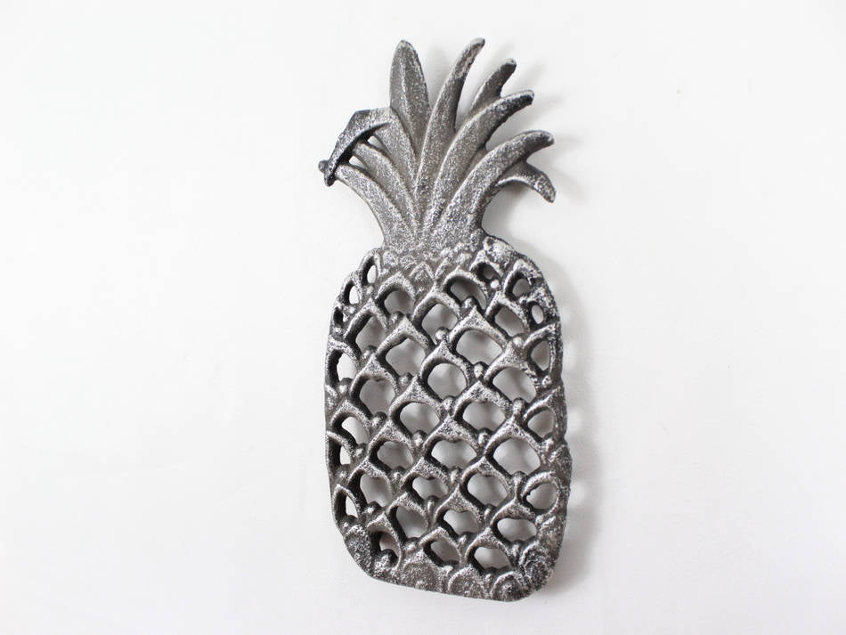 Rustic Silver Cast Iron Pineapple Trivet 9"
