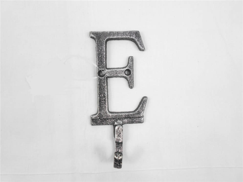 Rustic Silver Cast Iron Letter E Alphabet Wall Hook 6"
