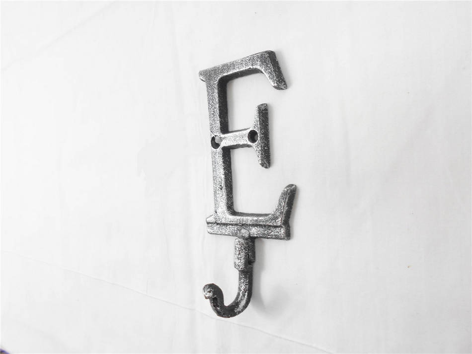 Rustic Silver Cast Iron Letter E Alphabet Wall Hook 6"