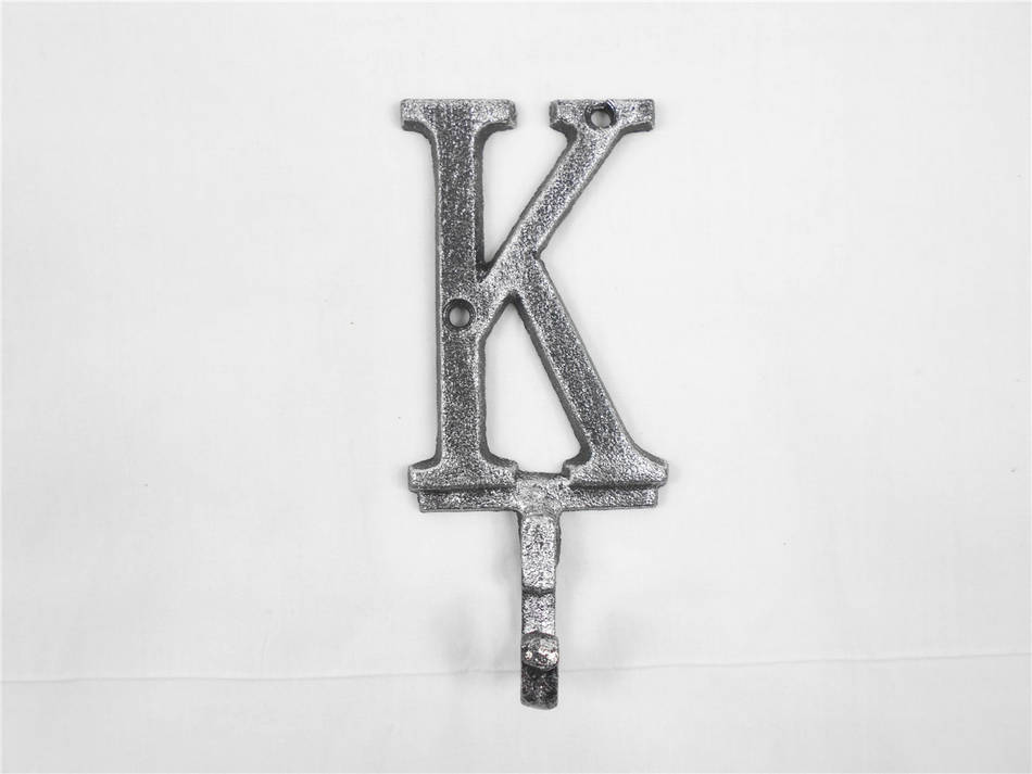 Rustic Silver Cast Iron Letter K Alphabet Wall Hook 6"