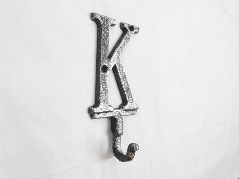 Rustic Silver Cast Iron Letter K Alphabet Wall Hook 6"