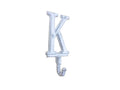 Whitewashed Cast Iron Letter K Alphabet Wall Hook 6"