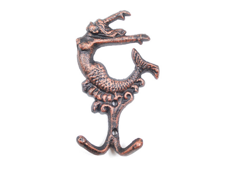 Rustic Copper Cast Iron Mermaid Key Hook 6"