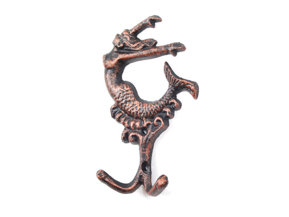 Rustic Copper Cast Iron Mermaid Key Hook 6"