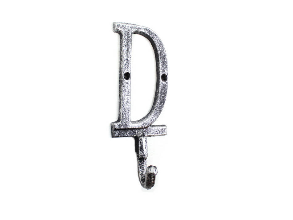 Rustic Silver Cast Iron Letter D Alphabet Wall Hook 6"