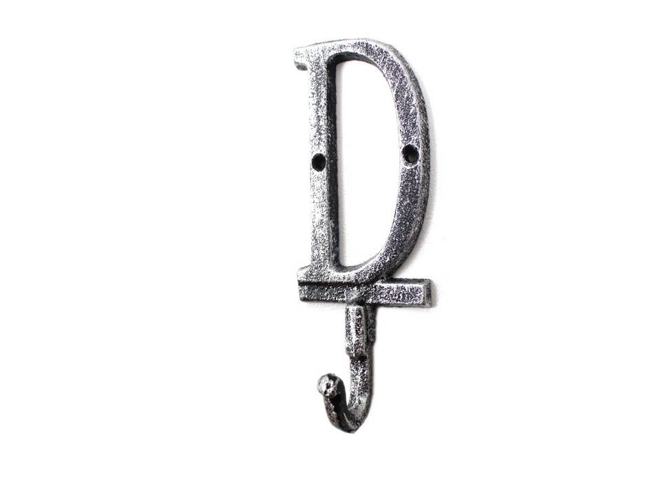 Rustic Silver Cast Iron Letter D Alphabet Wall Hook 6"