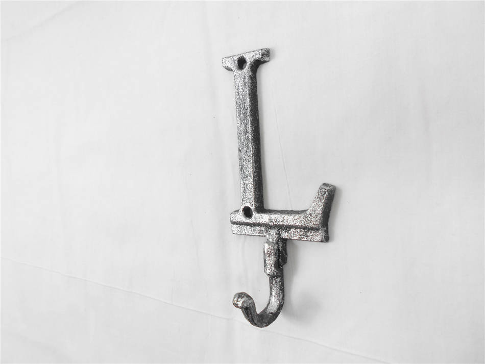 Rustic Silver Cast Iron Letter L Alphabet Wall Hook 6"
