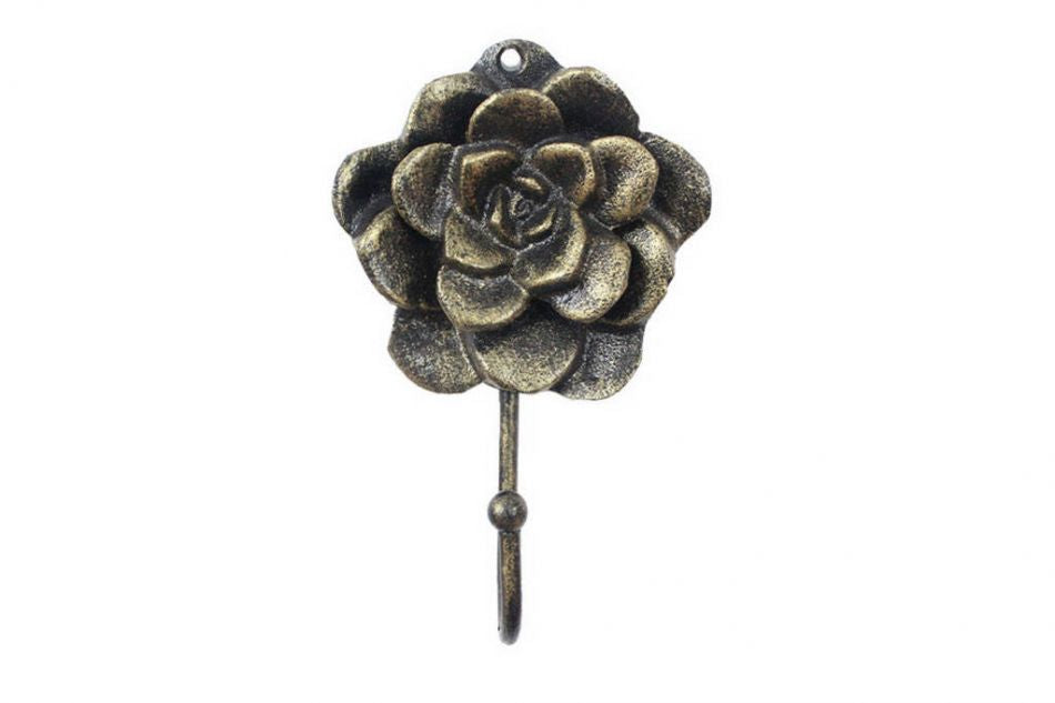 Rustic Gold Cast Iron Decorative Rose Hook 7"