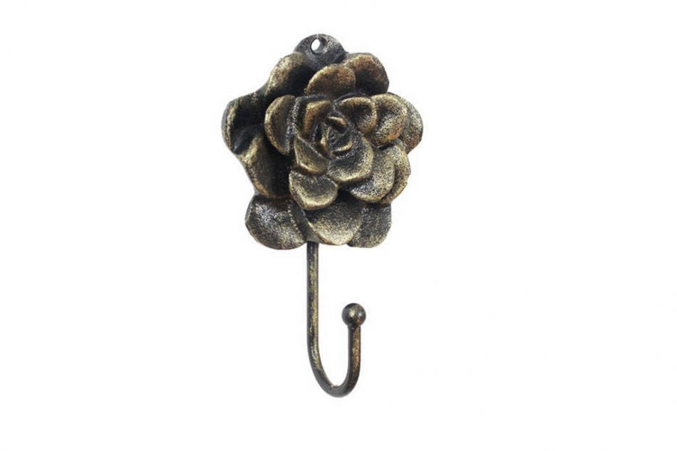 Rustic Gold Cast Iron Decorative Rose Hook 7"