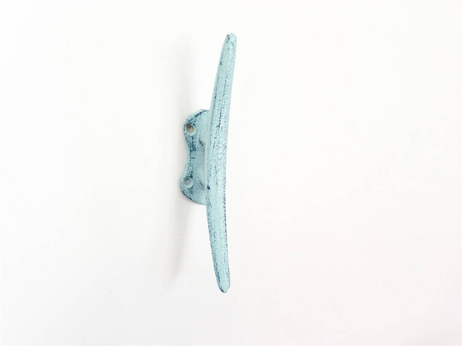 Rustic Dark Blue Whitewashed Cast Iron Cleat Wall Hook 6"