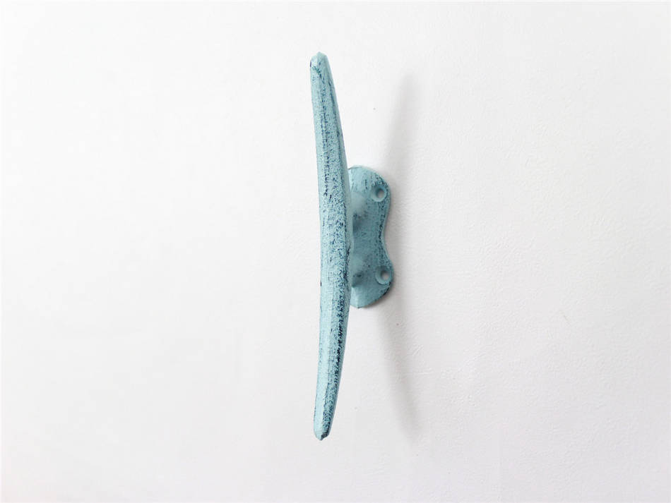 Rustic Dark Blue Whitewashed Cast Iron Cleat Wall Hook 6"