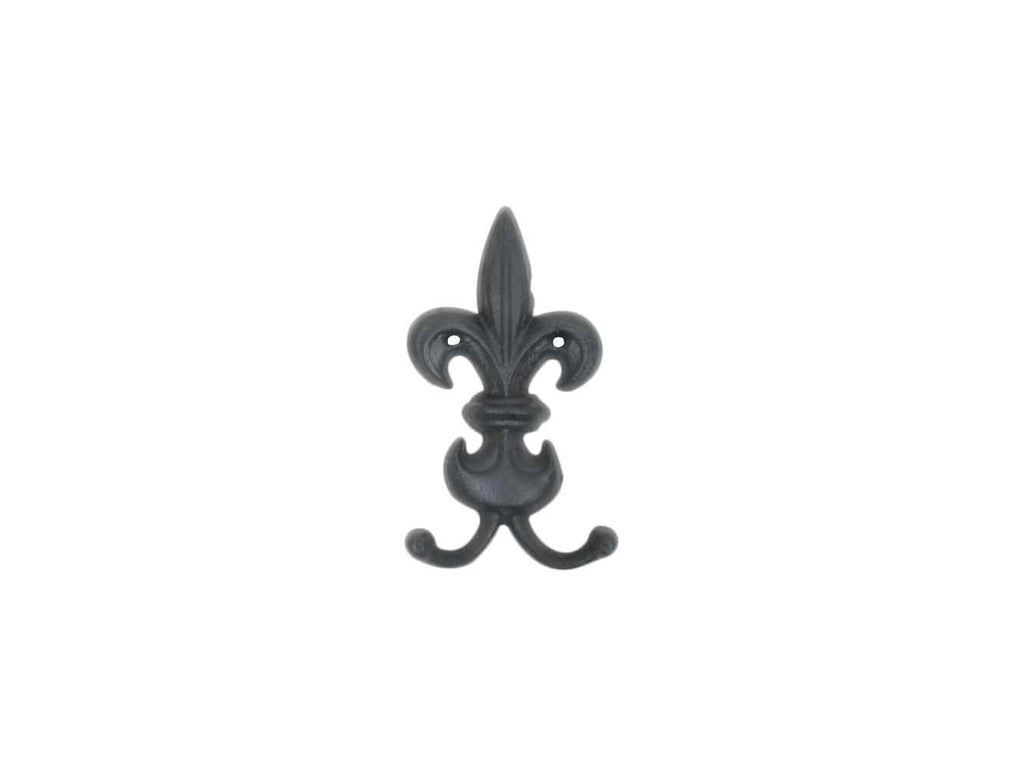 Rustic Black Cast Iron Wall Mounted Fleur De Lis Hook 6.5"