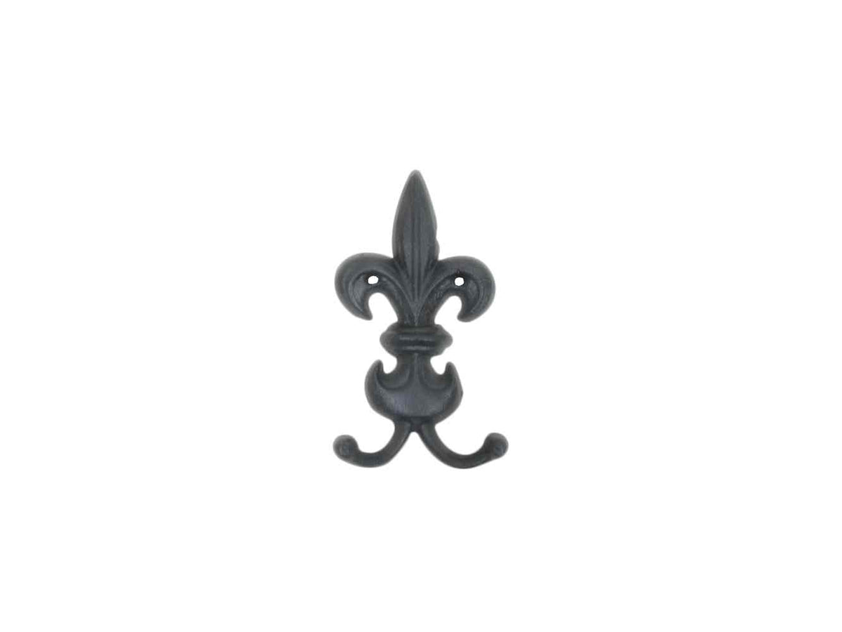 Rustic Black Cast Iron Wall Mounted Fleur De Lis Hook 6.5"