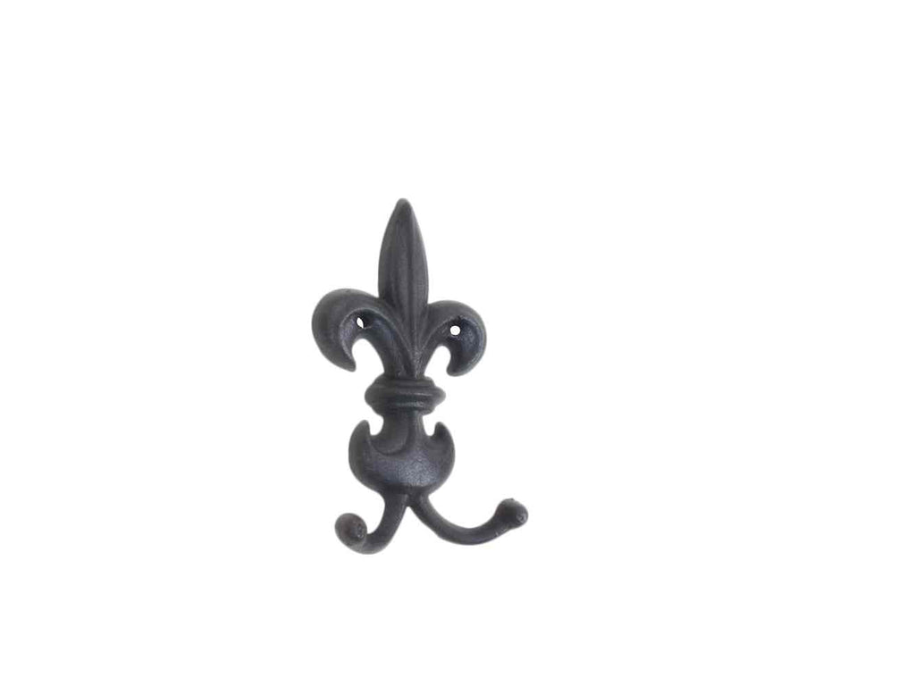 Rustic Black Cast Iron Wall Mounted Fleur De Lis Hook 6.5"