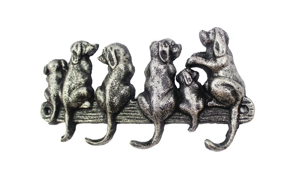 Rustic Silver Cast Iron Dog Wall Hooks 8""