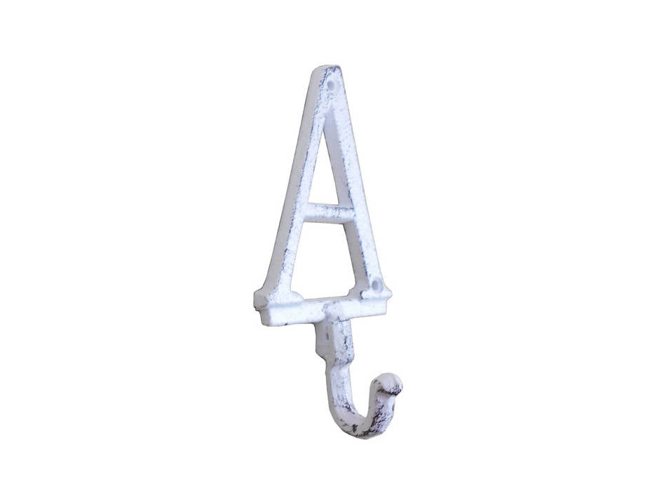 Whitewashed Cast Iron Letter A Alphabet Wall Hook 6"
