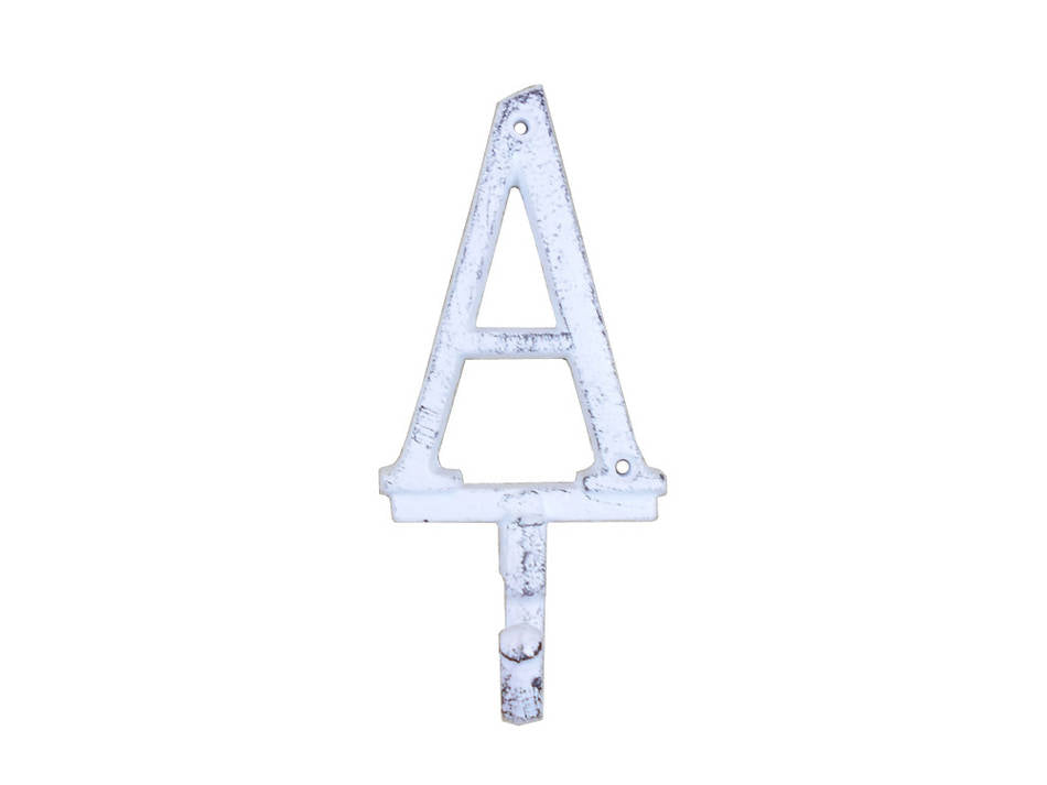 Whitewashed Cast Iron Letter A Alphabet Wall Hook 6"