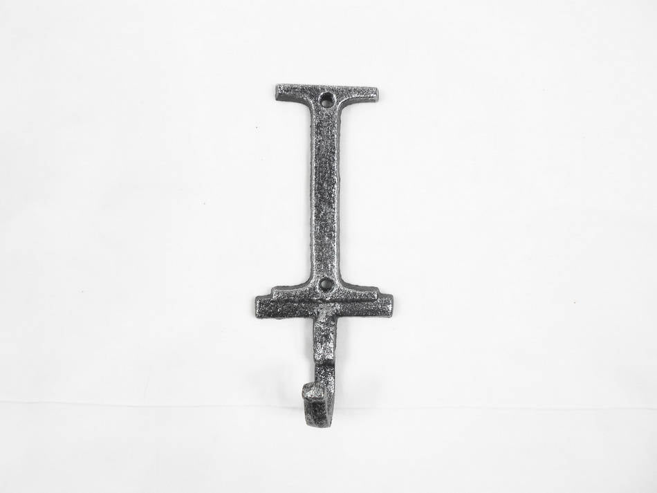 Rustic Silver Cast Iron Letter I Alphabet Wall Hook 6"