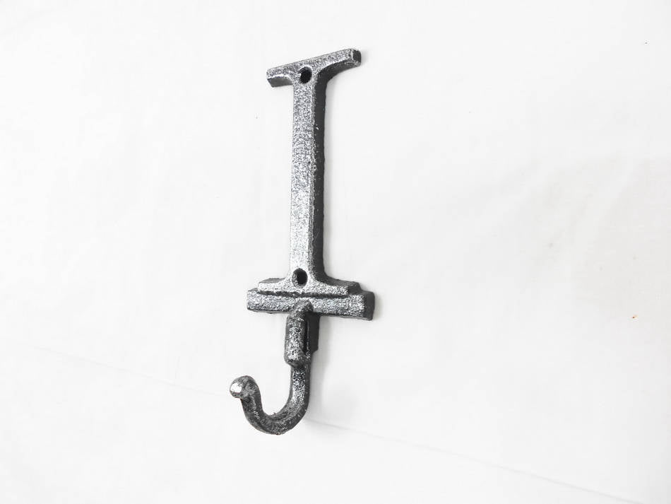 Rustic Silver Cast Iron Letter I Alphabet Wall Hook 6"