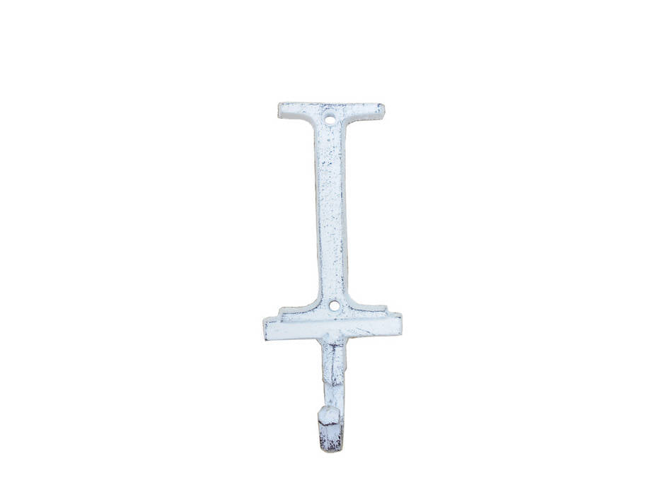Whitewashed Cast Iron Letter I Alphabet Wall Hook 6"
