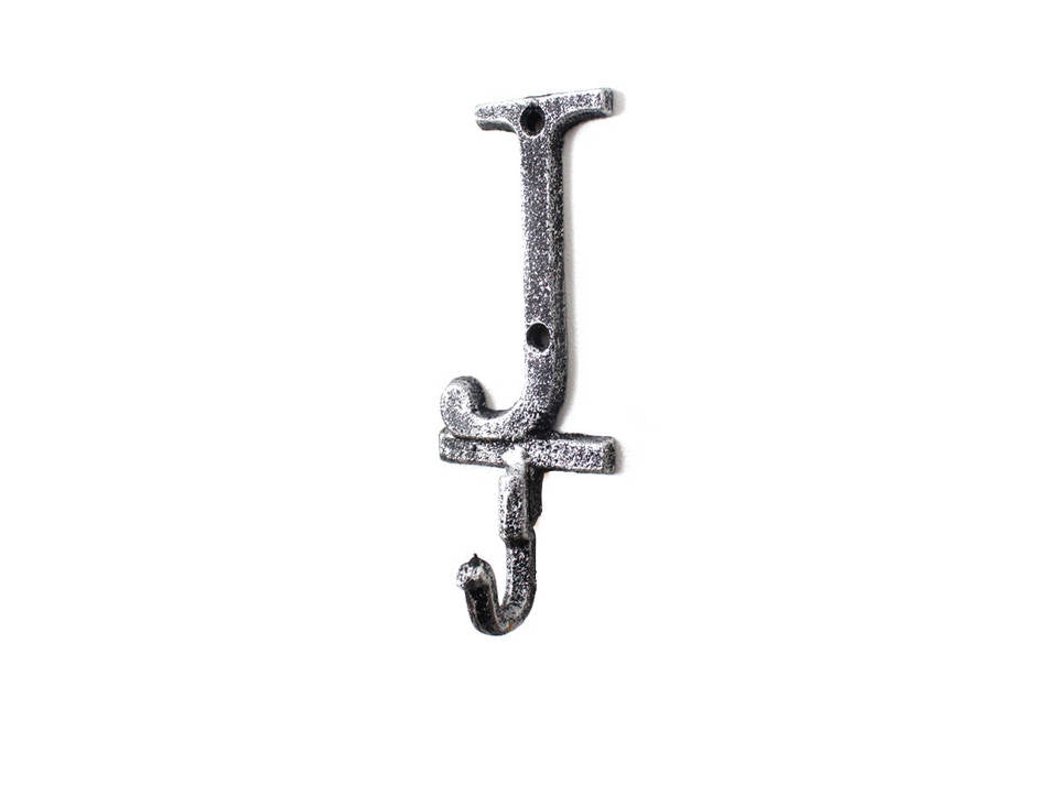 Rustic Silver Cast Iron Letter J Alphabet Wall Hook 6"