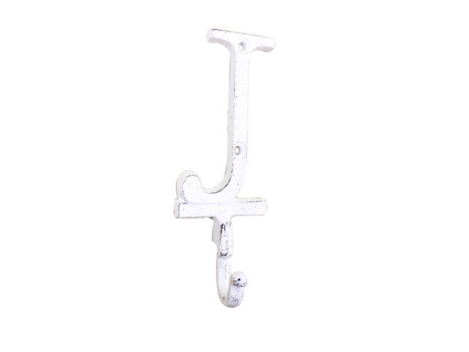 Whitewashed Cast Iron Letter J Alphabet Wall Hook 6"
