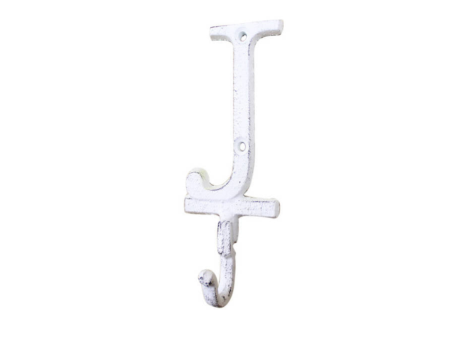 Whitewashed Cast Iron Letter J Alphabet Wall Hook 6"