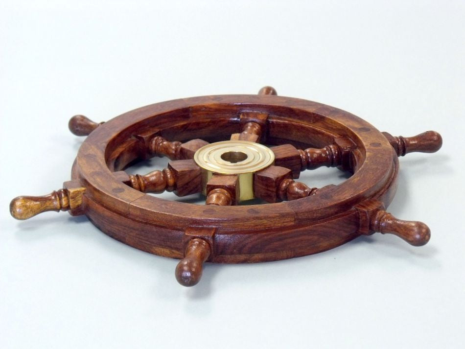 Deluxe Class Wood and Brass Decorative Ship Wheel 12"