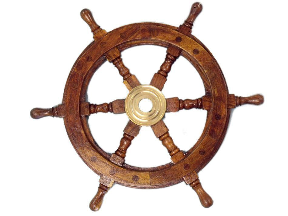 Deluxe Class Wood and Brass Decorative Ship Wheel 12"