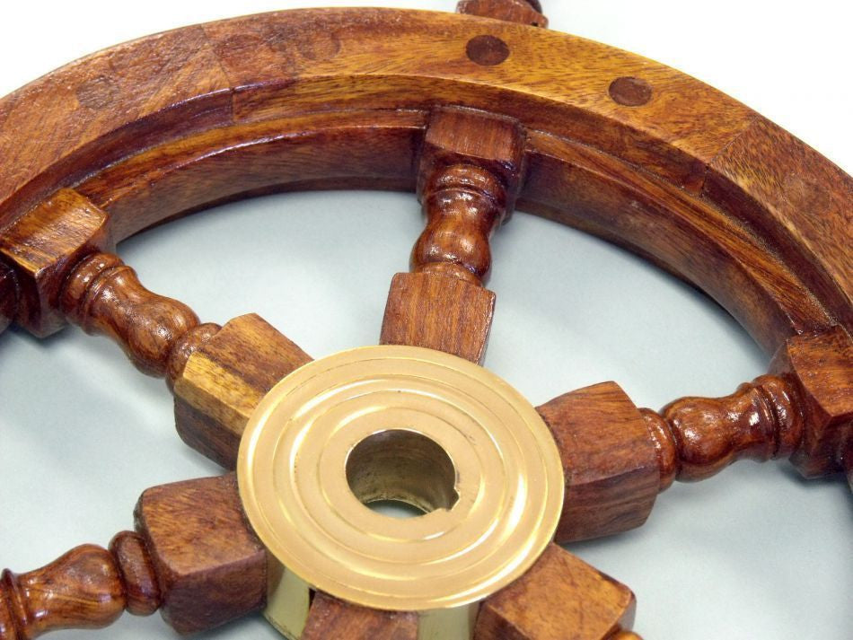 Deluxe Class Wood and Brass Decorative Ship Wheel 15"