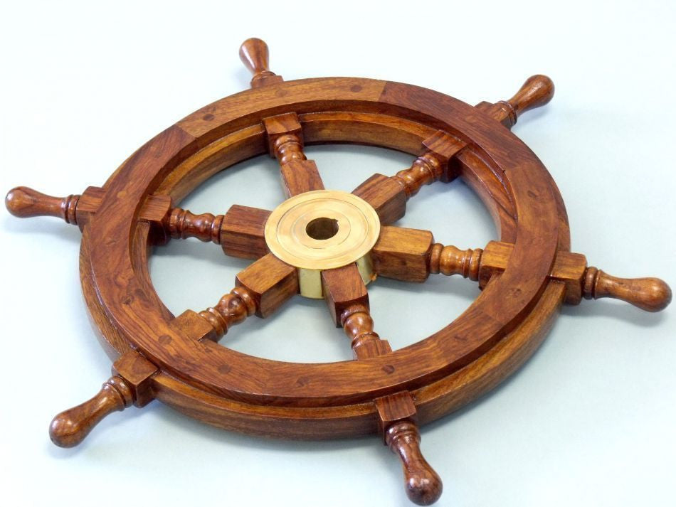 Deluxe Class Wood and Brass Decorative Ship Wheel 15"