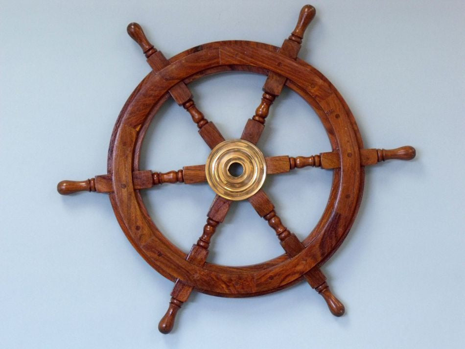 Deluxe Class Wood and Brass Decorative Ship Wheel 18"