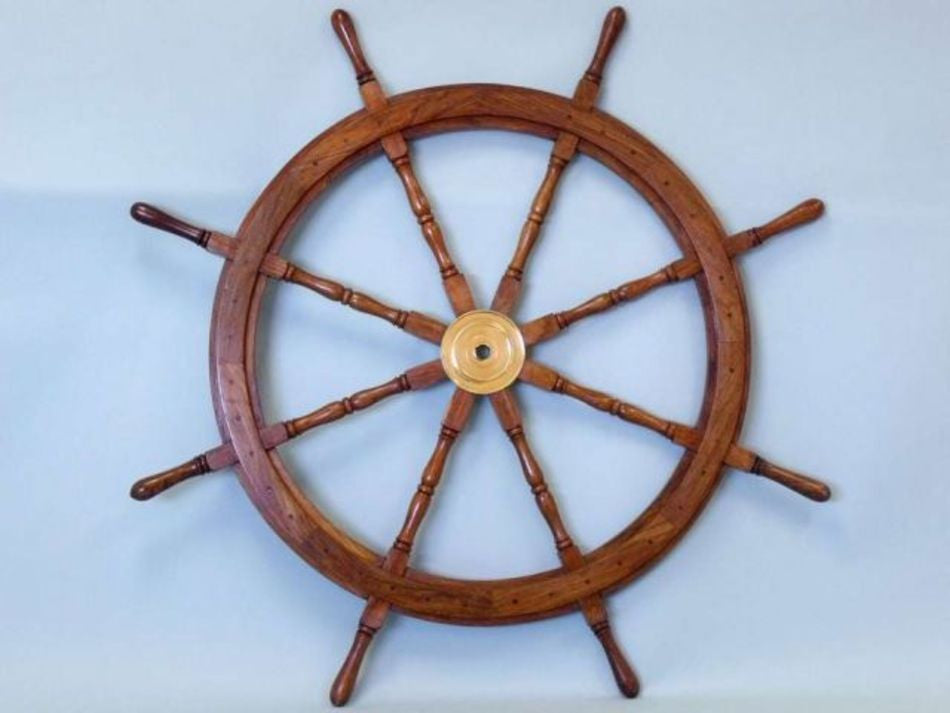 Deluxe Class Wood and Brass Decorative Ship Wheel 48"